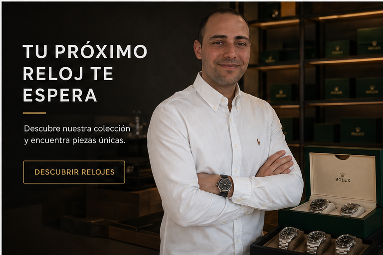 Imagen editorial de Diego con relojes y entorno premium